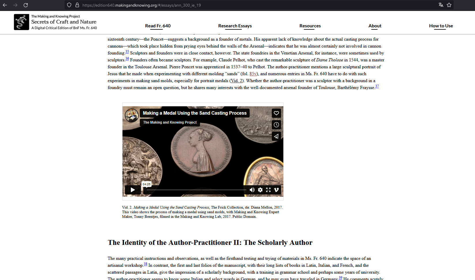 Example of an essay that includes an embedded video, illustrating how video documentation makes the experiments accessible to users of the edition in the digital format.