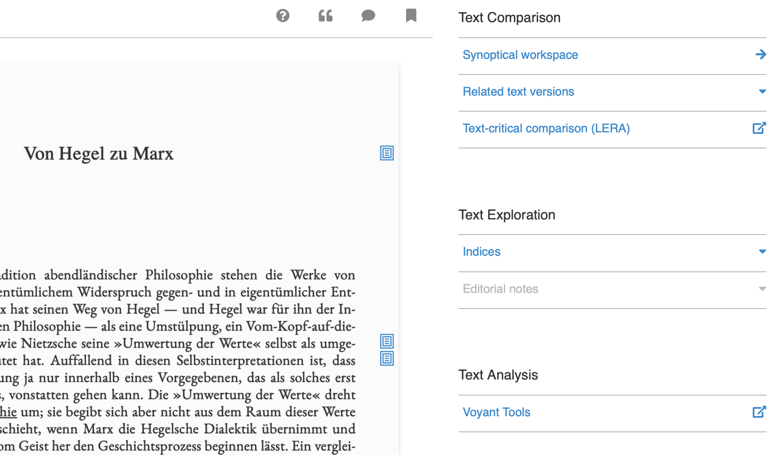 Screenshot of the section “Texts”.