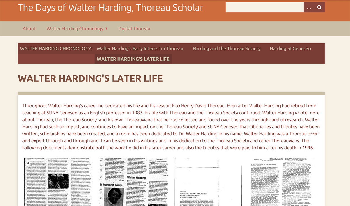 One of the digital exhibitions displaying materials from Walter Harding’s later life".