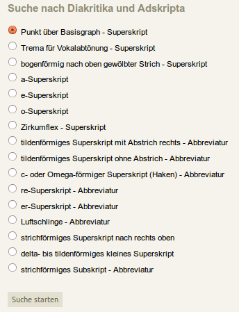 Diakritika-Suche der Augenfassung.