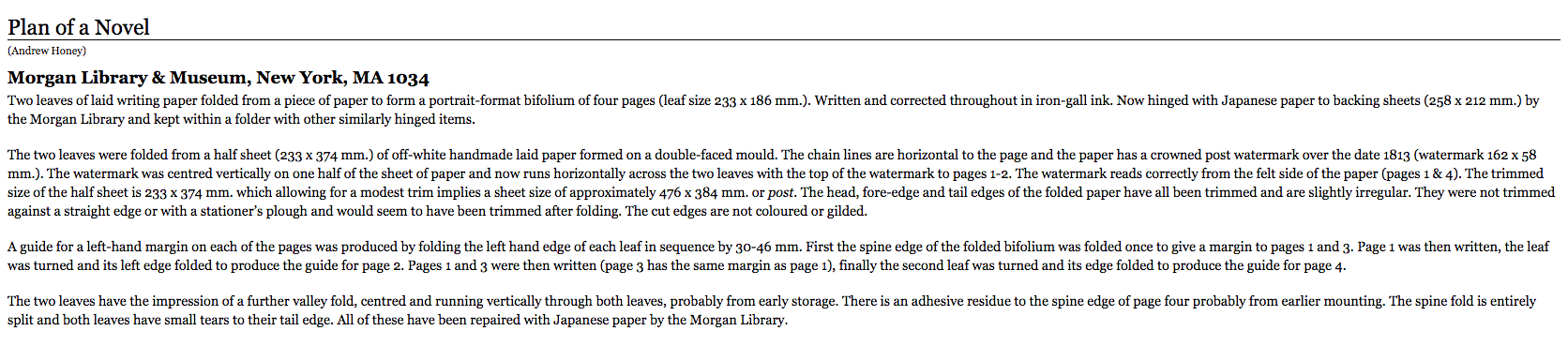 Conservation Report for ‘Austen’s Plan of a Novel’.