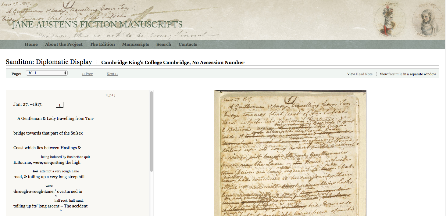 Diplomatic Display of Austen’s Sanditon.