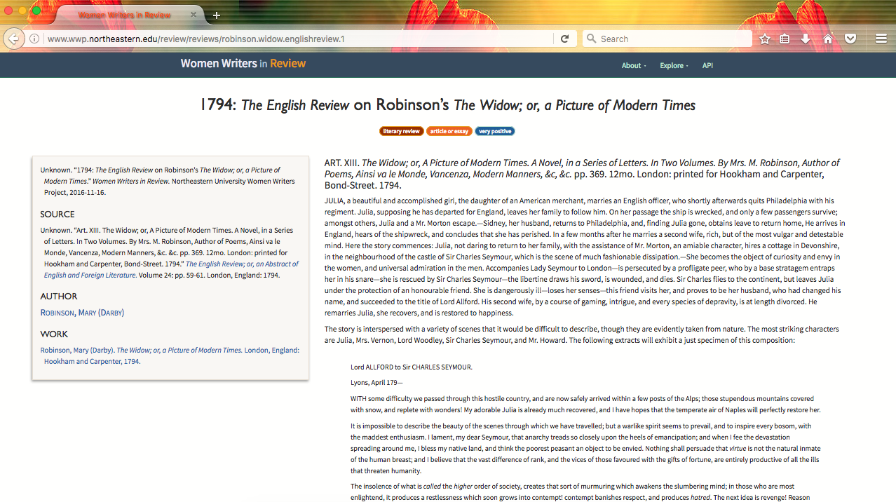 Review of The Widow; or, a Picture of Modern Times.