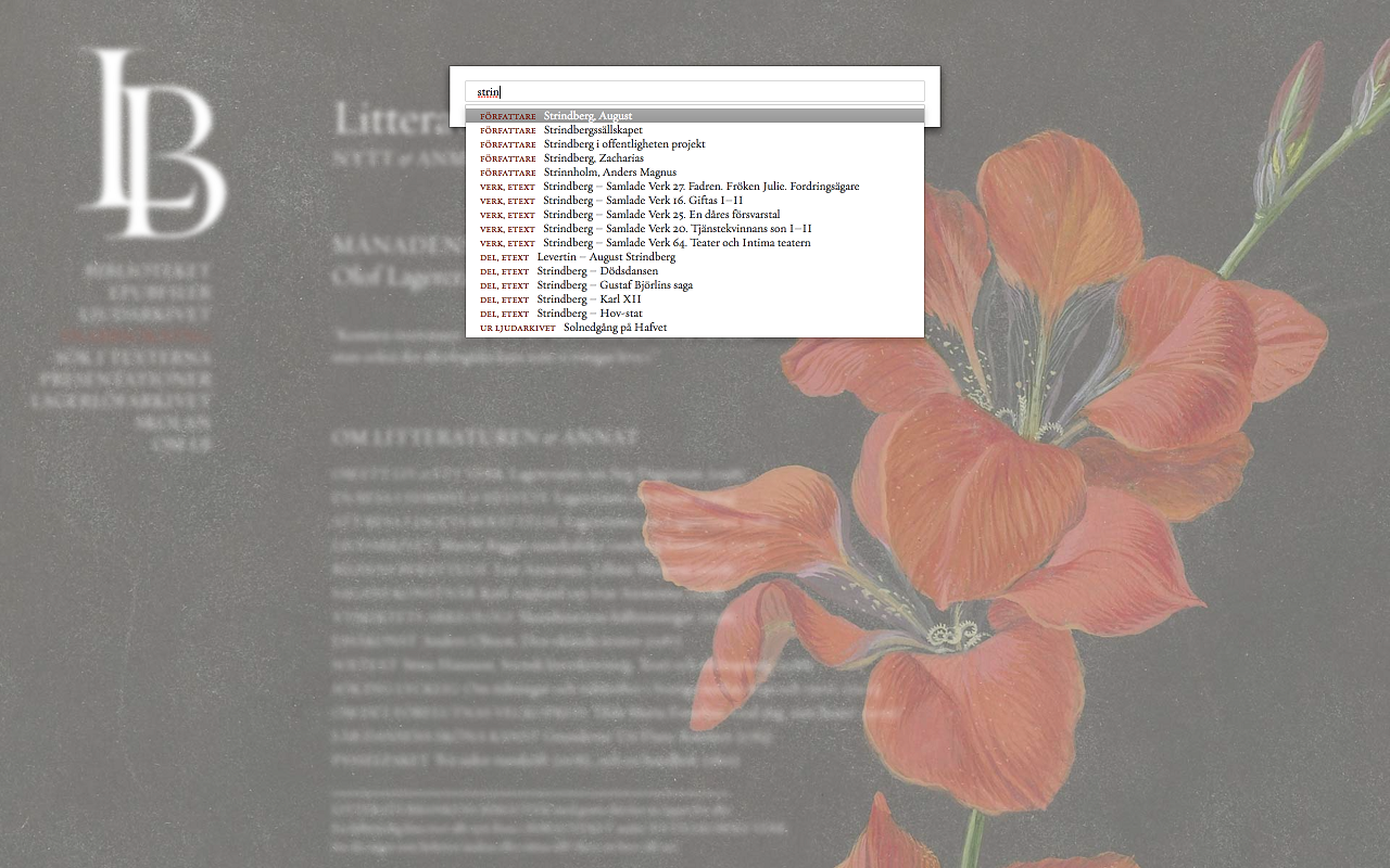 Snabbsökning – Litteraturbanken’s quick search feature.