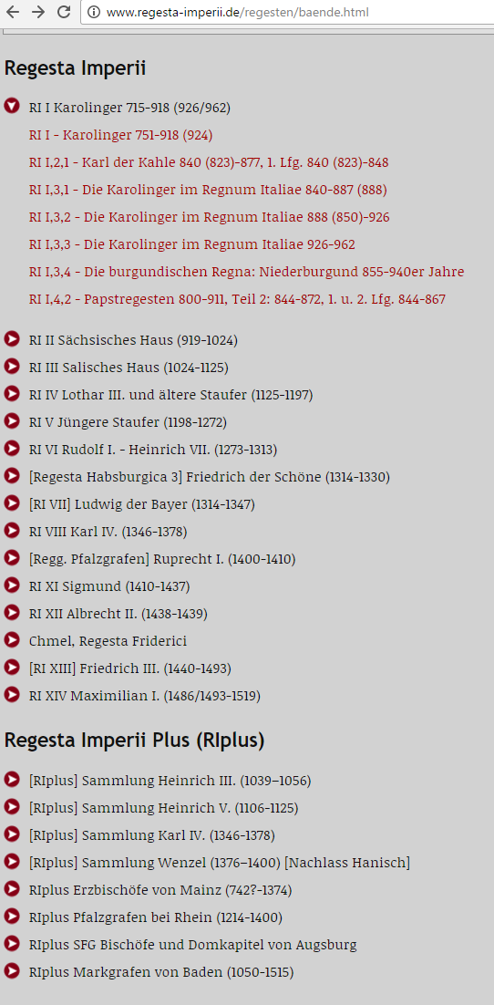 Zugang zur Textsammlung über eine hierarchische Baumstruktur.