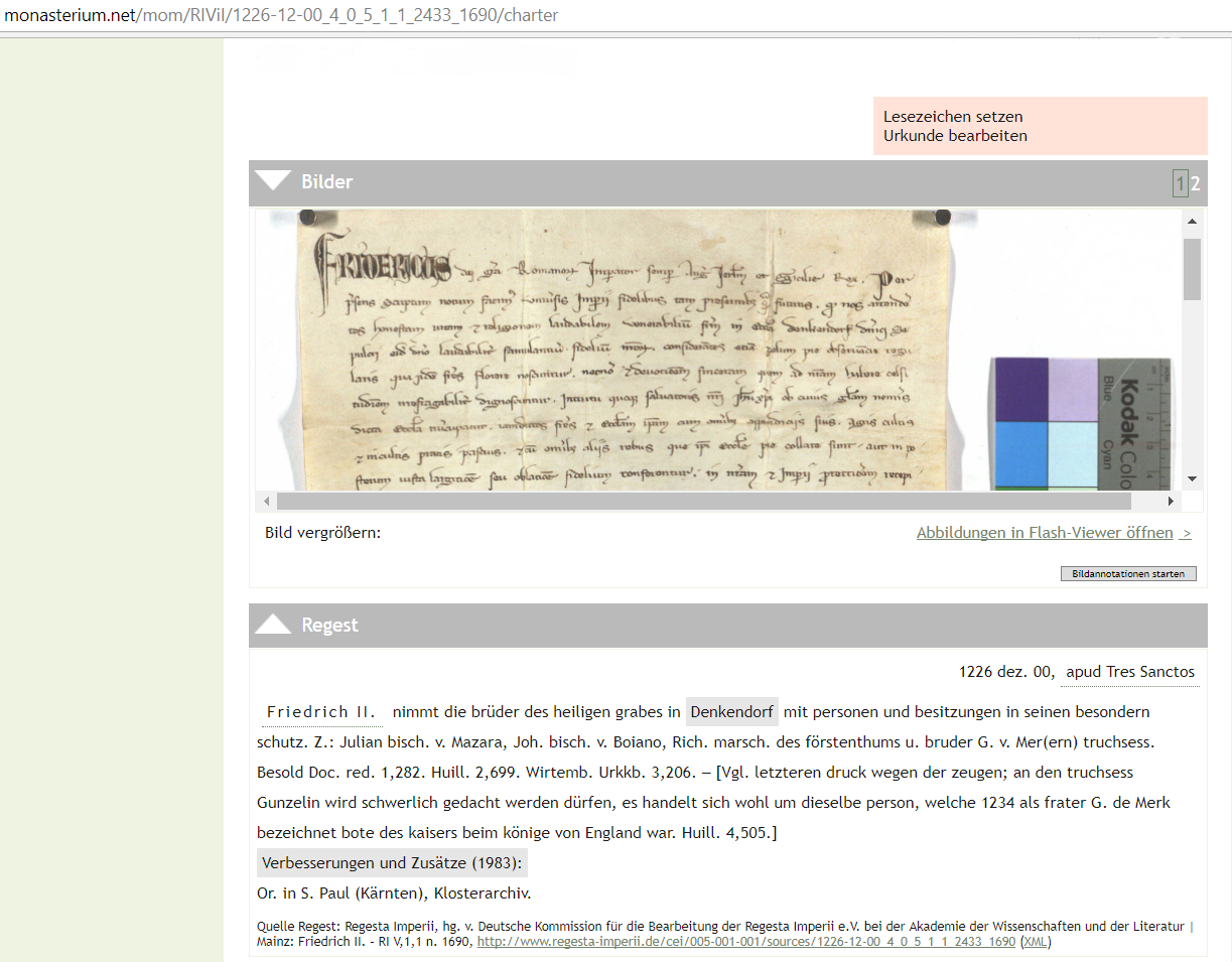 Automatische Implementierung des RI-Regests via CEI-Import in das kollaborative Archiv von monasterium.net.