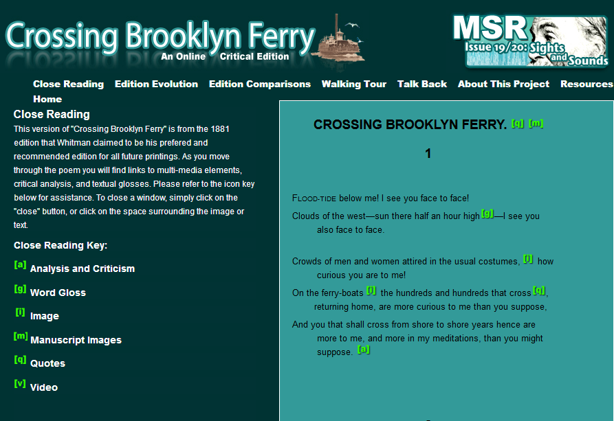 Close Reading of ‘Crossing Brooklyn Ferry’.