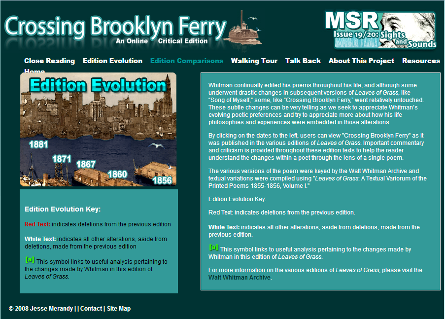 Edition Evolution of ‘Crossing Brooklyn Ferry’.