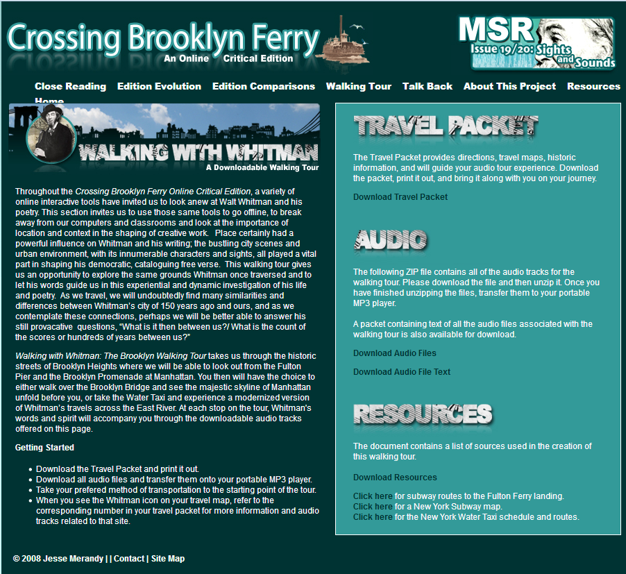 Walking tour to accompany Crossing Brooklyn Ferry: An Online Critical Edition.