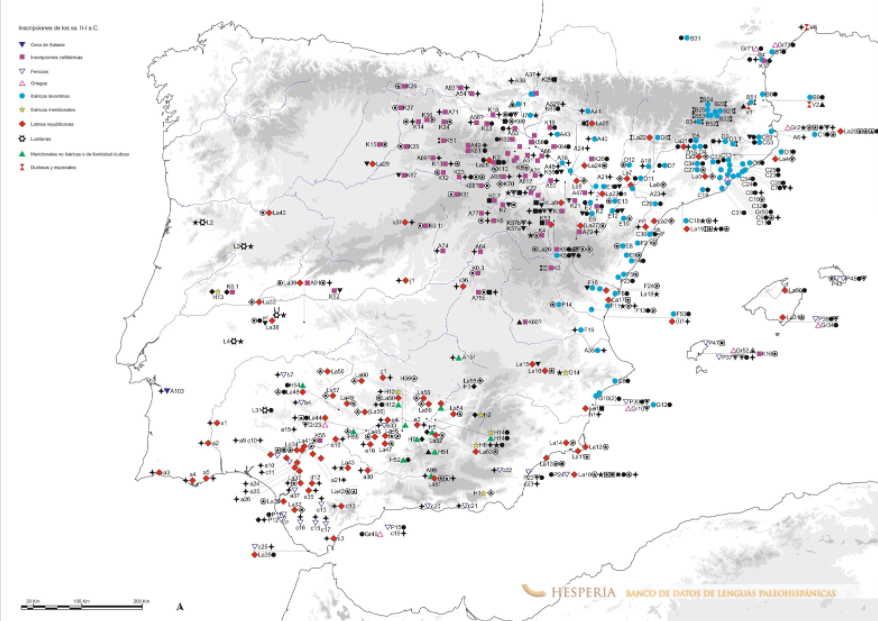 Map of inscriptions from after the 3rd century and Latin inscriptions from the Roman Republic.