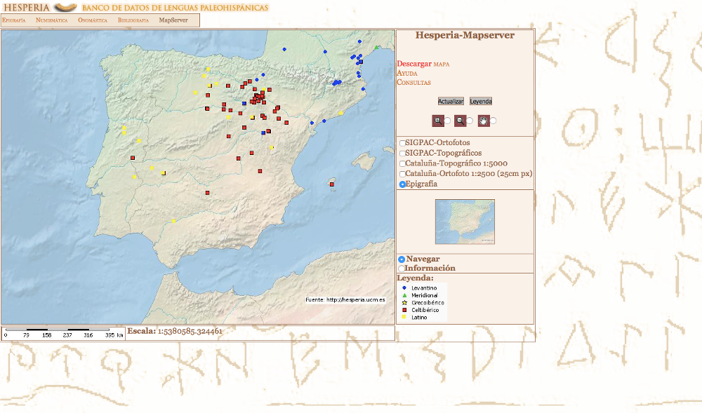 Screen capture of the map server. In the right-hand side, the mechanism to zoom in and out and the navigation menu.
