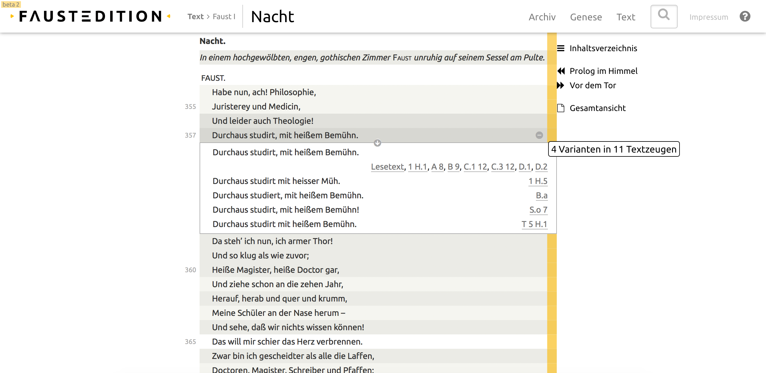 The reading text with line variants.