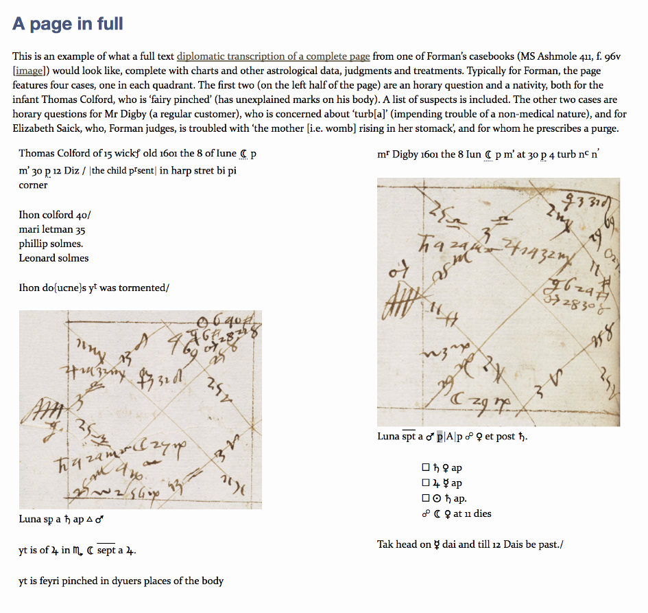 ‘A Page in Full’ provides careful explanation of how to read several sample astrological charts.