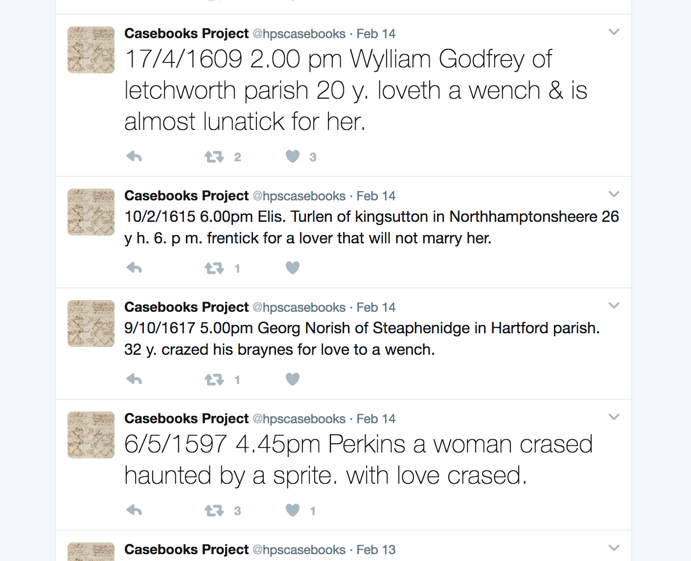 A representative sample of some humorous tweets on Valentine’s Day, 2017.