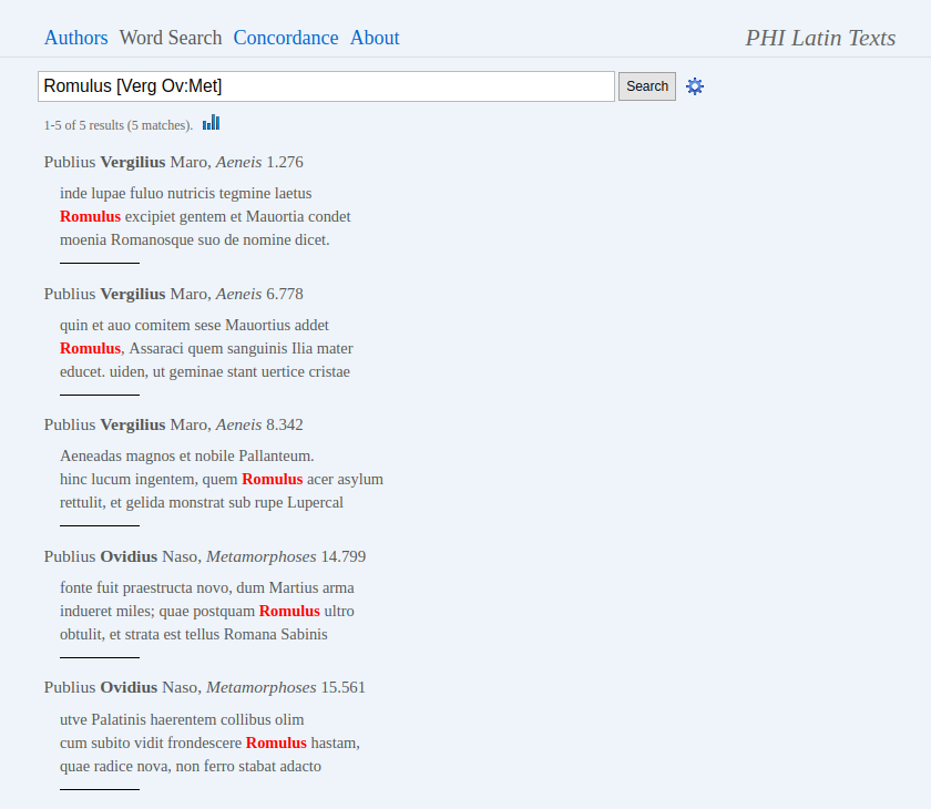 Display of search results.