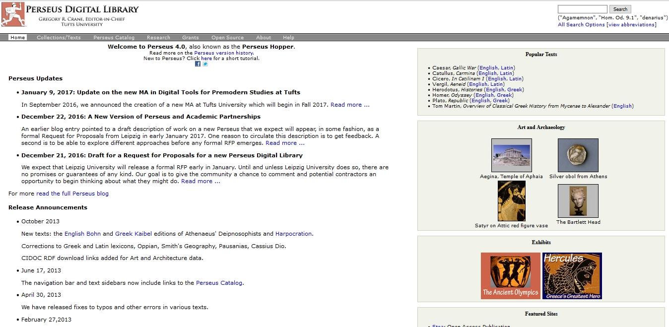 Perseus home page.
