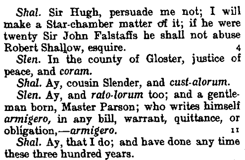 Lines 1 to 13 of The Merry Wives of Windsor from OUP, with line numbering and italics.