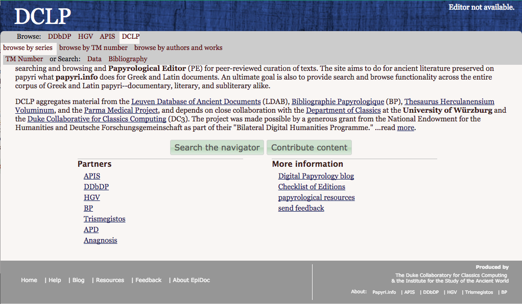 The DCLP home page, which shows the same design as Papyri.info. https://web.archive.org/web/20171025150016/http://litpap.info> with the results of a search for magic papyri.