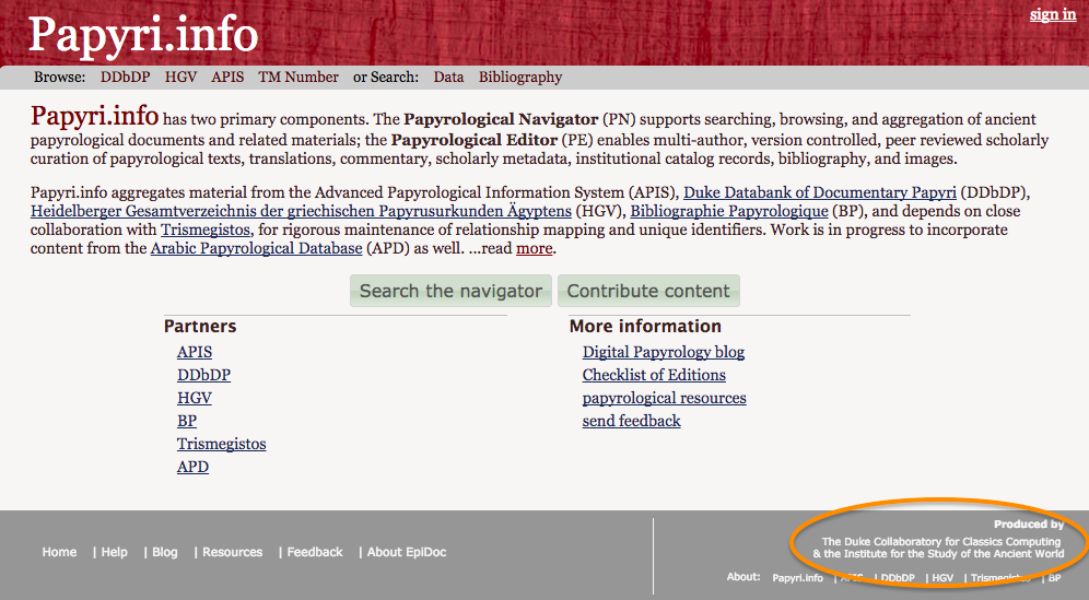 Papyri.info, home page. https://web.archive.org/web/20170710143913/http://papyri.info.
