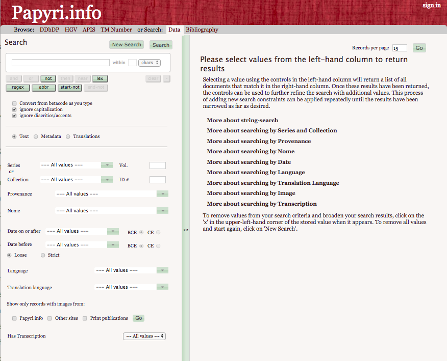 The PN search interface. http://papyri.info/search.